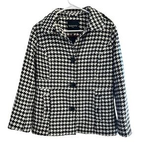 Relativity Women's Black White Houndstooth Pea Jacket Coat Size M